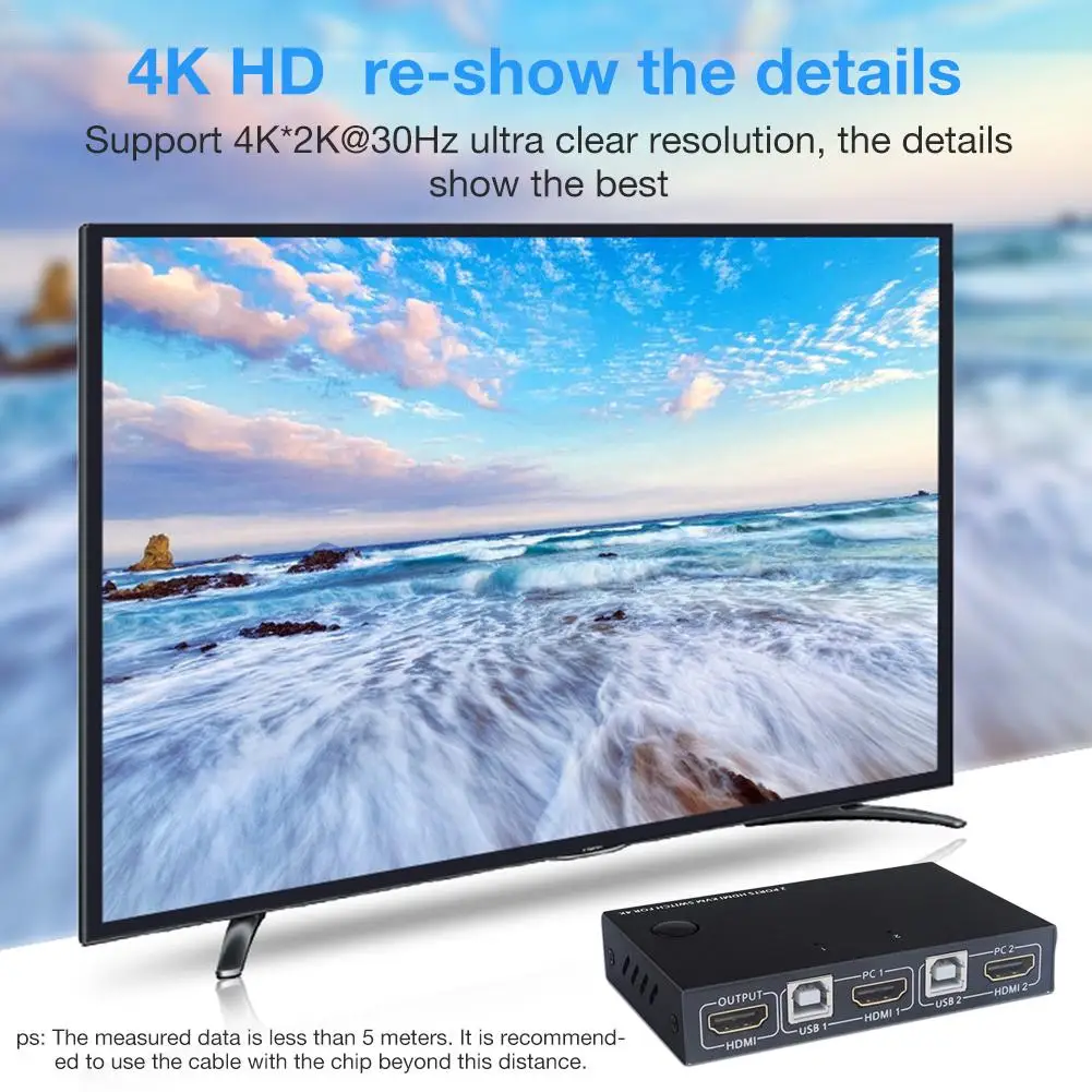  HDMI KVM Switch 2 Port 4K USB Switch KVM VGA Switcher Splitter Box For Sharing Printer Keyboard Mou