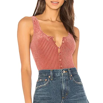 

Women One-Piece Solid Bodysuit Jumpsuit Slim Monokini Half Open Collar Buttoned Top Pink Bodycon Bodysuit Knitted Female Body