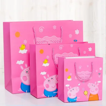 

Cartoon Peppa Pig Gift Bag Packaging Environmental Protection Paper Bags Birthday Return Tote Bag Blue Pink Optional
