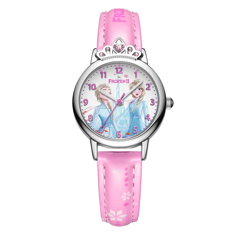 pink- opp pack Детские часы disney, роскошные детские наручные часы принцессы, Детские красивые наручные часы с короной для девочек из искусственной кожи - Цвет: pink- opp pack