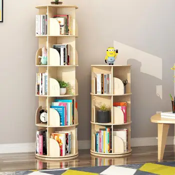 

360 Degree Rotation Solid Wood Bookshelf Children's Picture Book Shelf Floor Corner Shelf Simple Desk Storage Small Bookcase