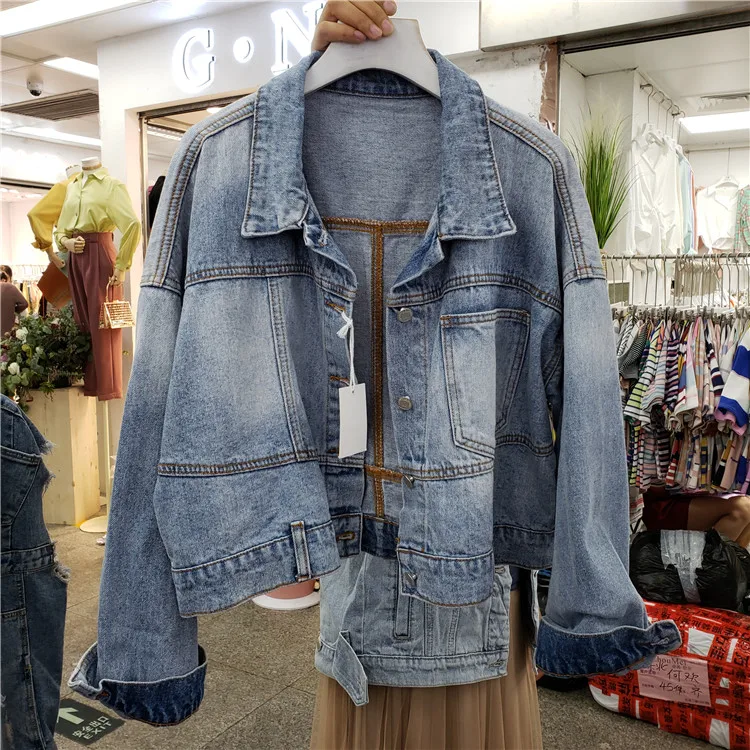 

2019 Spring Autumn Short Denim Jacket Women Loose New Lapel Bat Sleeve Jackets Female Student Streetwear Retro Denim Coat