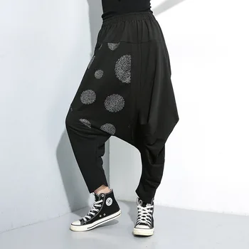

[LANMREM] 2020 autumn New Products Fashion Dot Stitching Elastic Waist Loose Large Size Harem Pants Women PA665