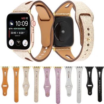 

Bling Leather Watchband For Apple Watch Series 4 3 2 1 Band Glitter Breathable Wristband For iWatch 44 38 42 40 mm Strap
