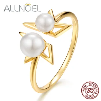 

ALLNOEL S925 Sterling Silver 100% Real Pearl Collocation Half-star Design Rings Anniversary Gift For Women Fine Jewelry 2019 New