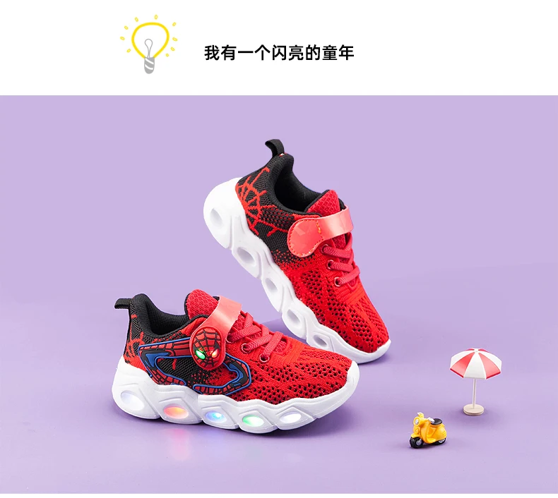 TuYao Boys Luminous Shoes Girls Glowing Spiderman Shoes Toddler Casual Bright Sneaker LED light up soft shoes for big kids