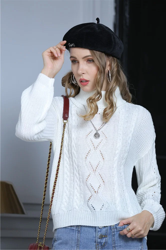 

2020 fashionable and sweet turtleneck pullover in plain color with twist and long sleeve sweater