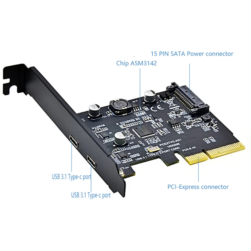 PCI-E PCI Express 4X USB 3,1 Gen 2(10 Гбит/с) 2-Порты и разъёмы Тип C карты расширения ASM3142 чип 15-контактный разъем для Windows/Linux