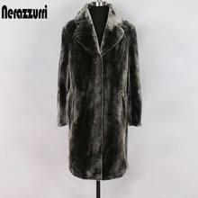 Nerazzurri осеннее искусственное меховое Женское пальто с зазубренным лацканом, с длинным рукавом, плюс размер, светоотражающая Женская куртка,длинная пушистая куртка искусственный мех большой размер 4xl 5xl 6xl 7xl