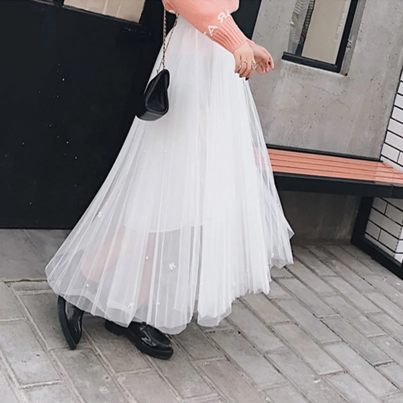 Женская юбка в стиле Харадзюку Moda Mujer длинная уличная плиссированная черного