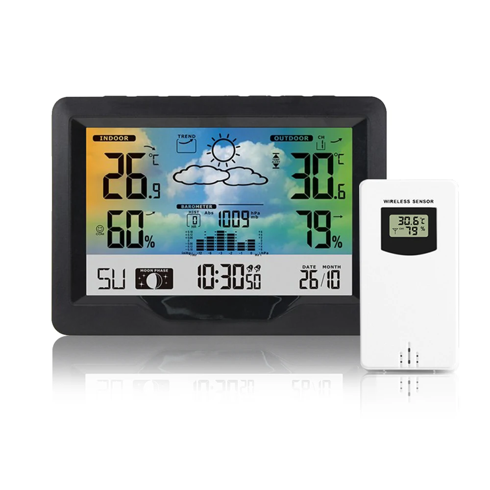 

Weather Station Colorful Screen Temperature Humidity Thermometer Hygrometer Alarm Clock With Outdoor Sensor