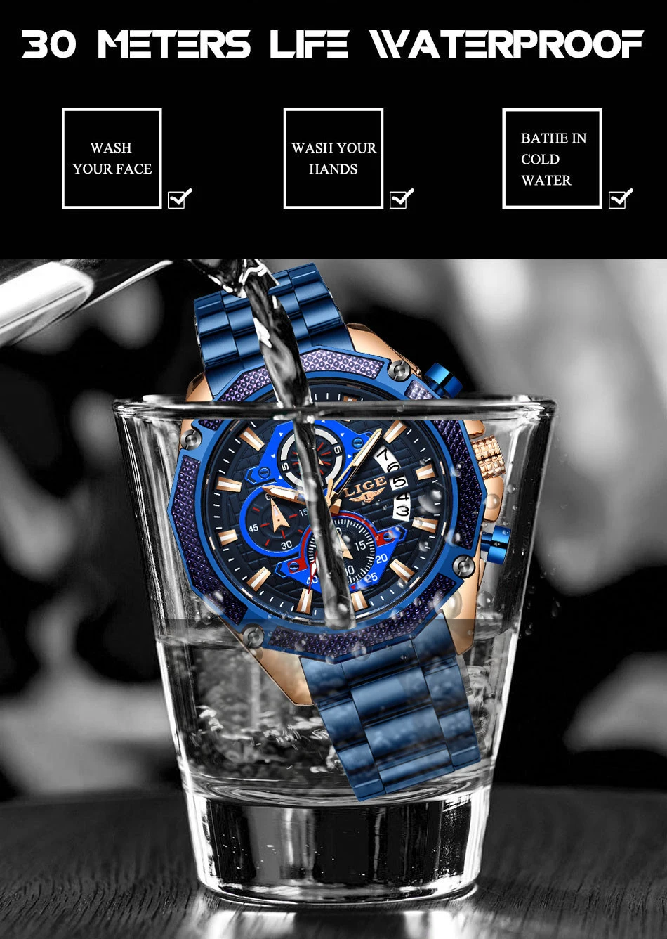 Relogio Masculino LIGE Топ Роскошные деловые мужские часы из нержавеющей стали водонепроницаемые армейские военные кварцевые часы мужские часы с большим циферблатом