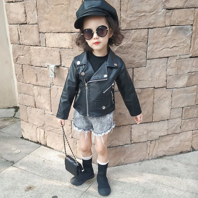 Black Leather Jacket for Kid Girls Autumn Faux Leather Coats for Baby Girls Outerwear and Coats Kids Jacket Baby Girl Coat