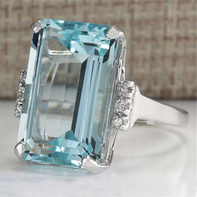 Engagement-Ring Square Blue-Stone Luxury Wedding-Jewelry Rings For Cubic-Zirconia Women