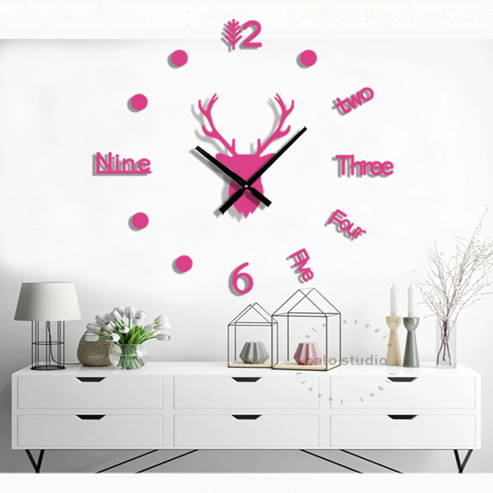 3D Wall Clock Mirror Wall Stickers Deer Head Creative DIY Large Wall Clock Quartz Watch Art Decal Sticker Living Room Home Decor 7