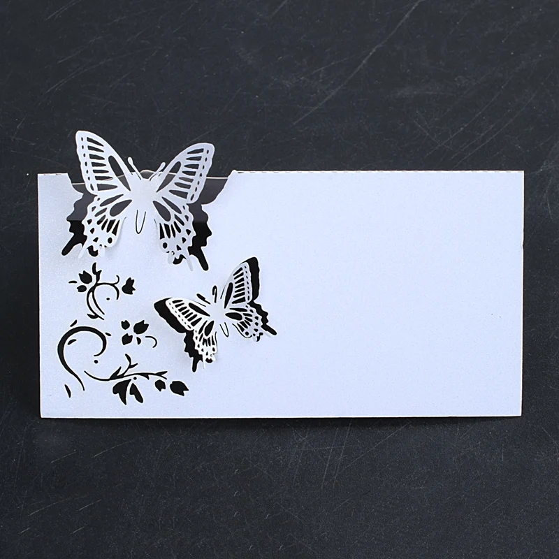 60x бабочка цветок место номера стола гостя сидения имя карты для украшения свадебной вечеринки(белый