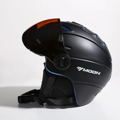 Открытый Цельный литьевой лыжный шлем безопасный полулицевой шлем с очками Мужская Женская защита лыжный шлем Защитное снаряжение для головы - Цвет: Черный