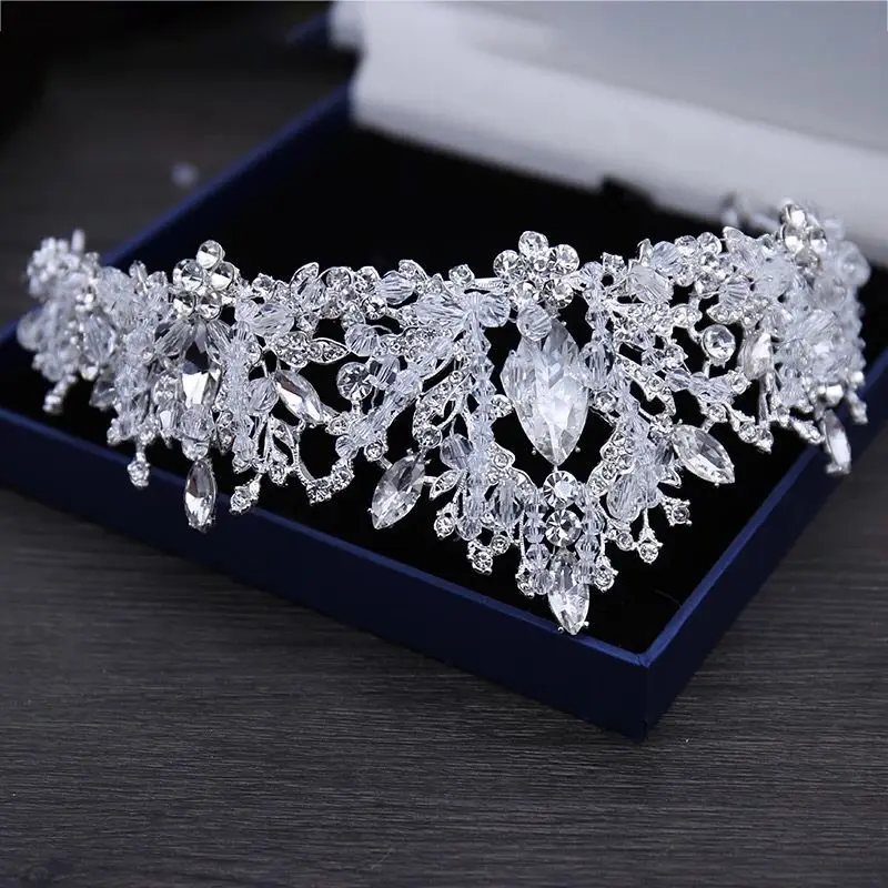 Baroque Luxury Crystal Beads Bridal Jewelry Sets Rhinestone Tiaras Crown Necklace Earrings Wedding African Beads Jewelry Set bridal jewelry sets crystal jewelry sets