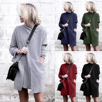 

New Style Women Dress Fashion O Neck Autumn Winter Long Sleeve Dress Women Long Sleeve Vestidos Vadim Winter Dress