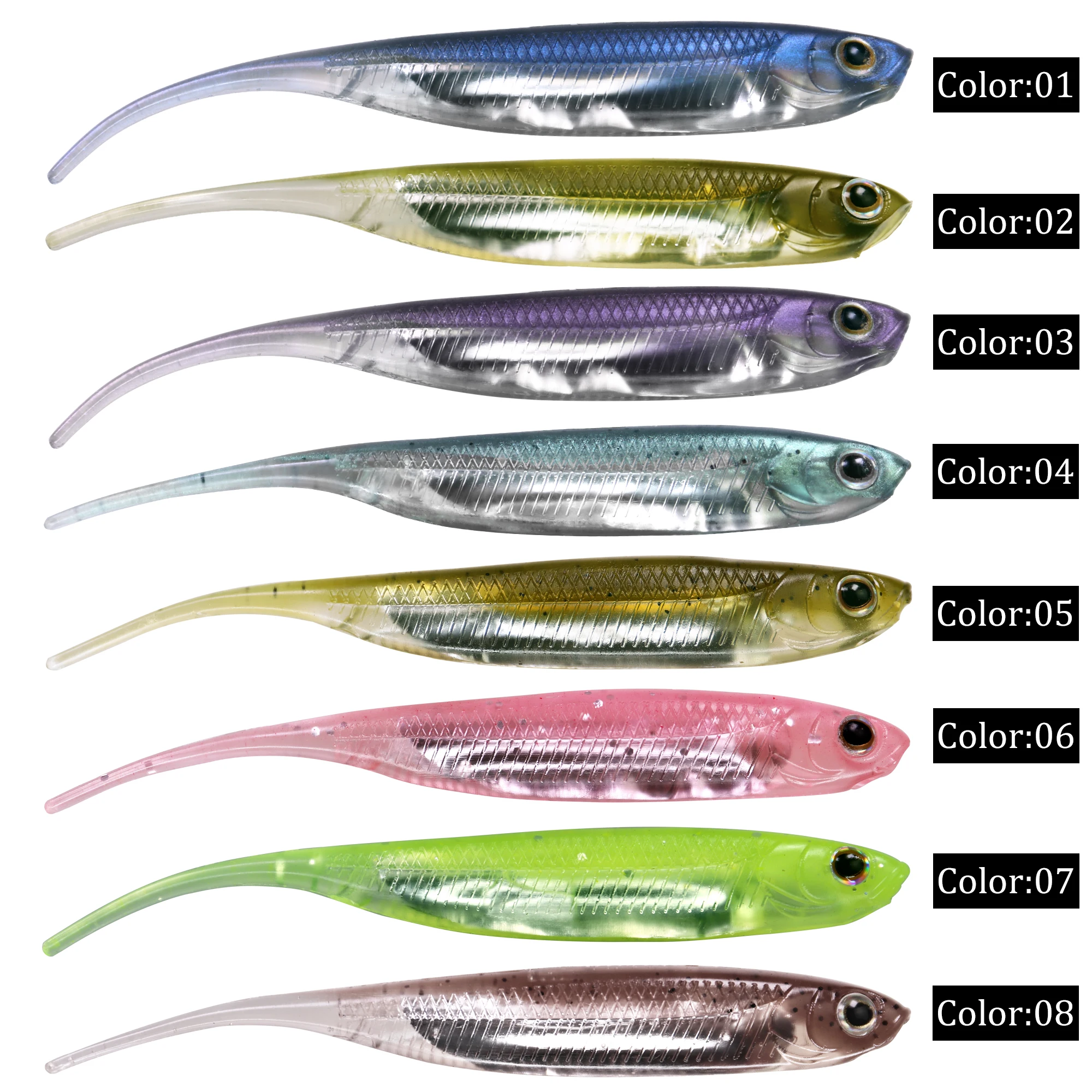 6-pack Resolv Soft Bait For Bass - 8cm Pin Tail Swimbait Silicone