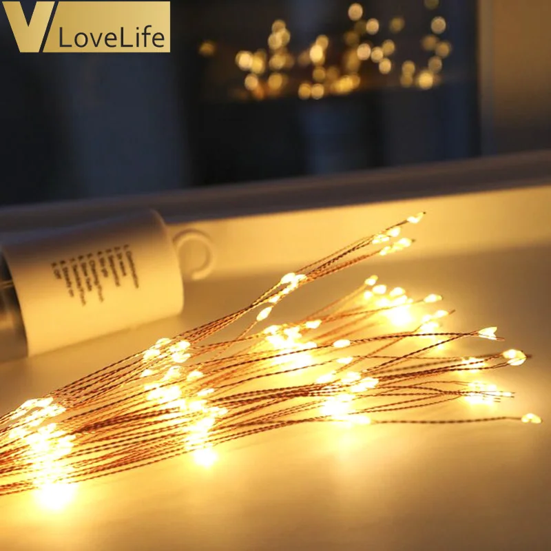 DIY фейерверк 200 светодиодный светильник Феи веревки складной на батарейках Gerlyanda