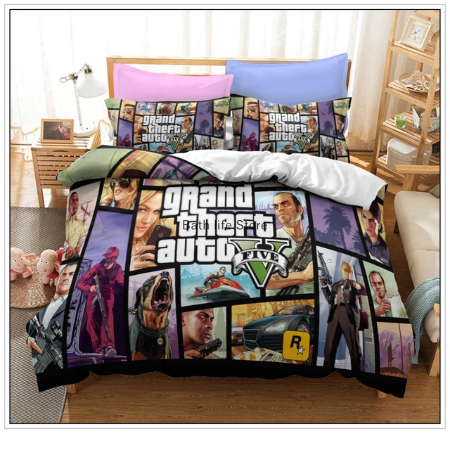 Jogo gta v jogo de cama dos desenhos animados capas edredon fronha