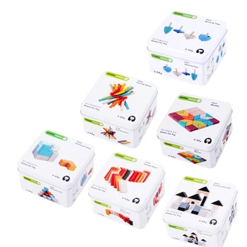 

Wooden toy Wooden block building block Domino in Iron box Educational baby toy for Travel Children and Adult Travel Game