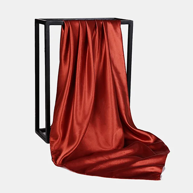 Foulard Hijab en Satin de Couleur Unie pour Femme, Châle Carré de 90cm pour Cheveux