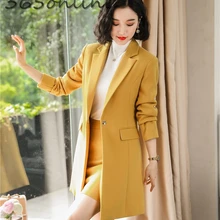 Высокое качество ткани Формальные женские деловые костюмы с юбкой и средней длины ветровка осень зима профессиональный костюм с пиджаком