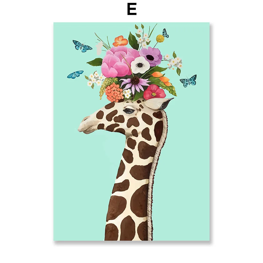 Colorful-Leopard-Giraffe-Lion-Fox-Flower-Crown-Wall-Art-Canvas-Painting-Nordic-Posters-And-Prints-Wall (7)