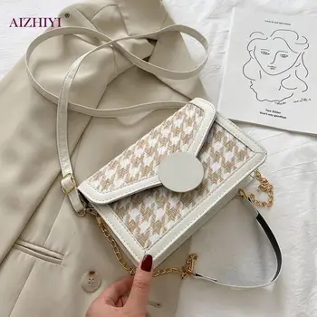 

Vintage Plaid Crossbody Bag Women Round Buckle Casual PU Small Square Shoulder Messenger Pouch Female Autumn Winter Retro Handba