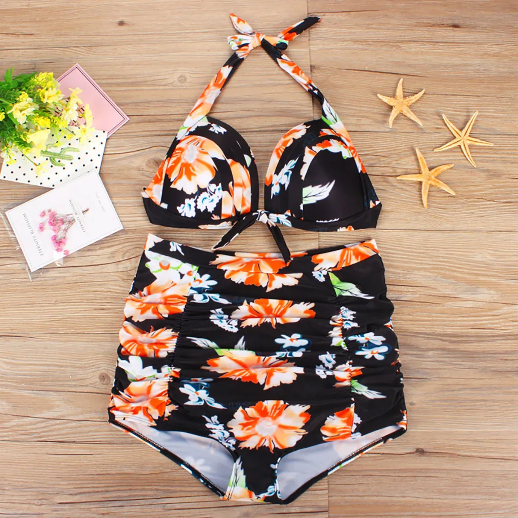 

KANCOOLD Swimsuit Plus Size Hollow Out Print Patchwork Tankini Set Two Piece Swimming pool Sea Daily swimwear women 2020JAN26