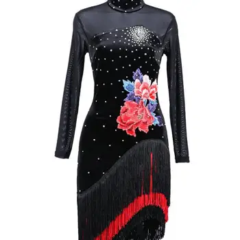 

Brand New Women's Latin Dance Performance Dress Female Adult Jitba Dance Practice Clothes Autumn And Winter Velvet Fringed Skirt