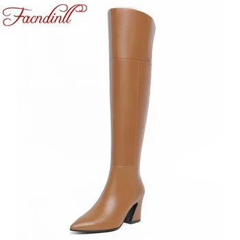 

FACNDINLL 2019 new shoes woman boots black brown over the knee high boots sexy female autumn winter high heels long boots 34-43