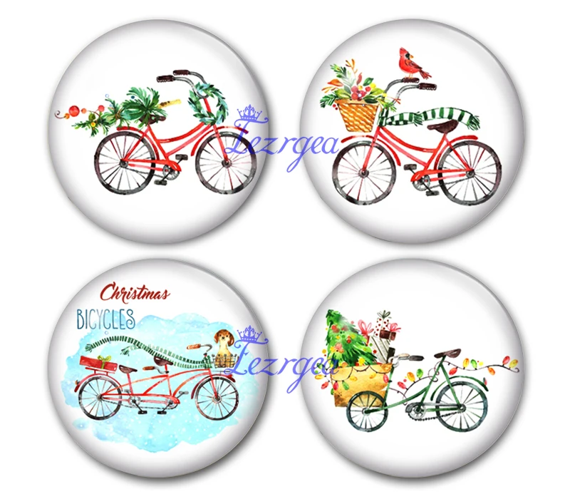 

Merry bicycles glass cabochon, Christmas delivery Round photo glass cabochon demo flat back Making findings