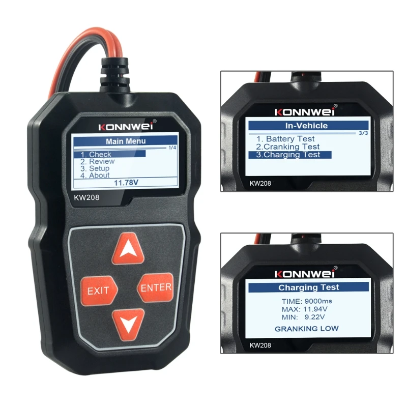 KW208-probador de batería de coche, Analizador de cargador 12V 100-2000CCA, sistema de carga, prueba, envío directo
