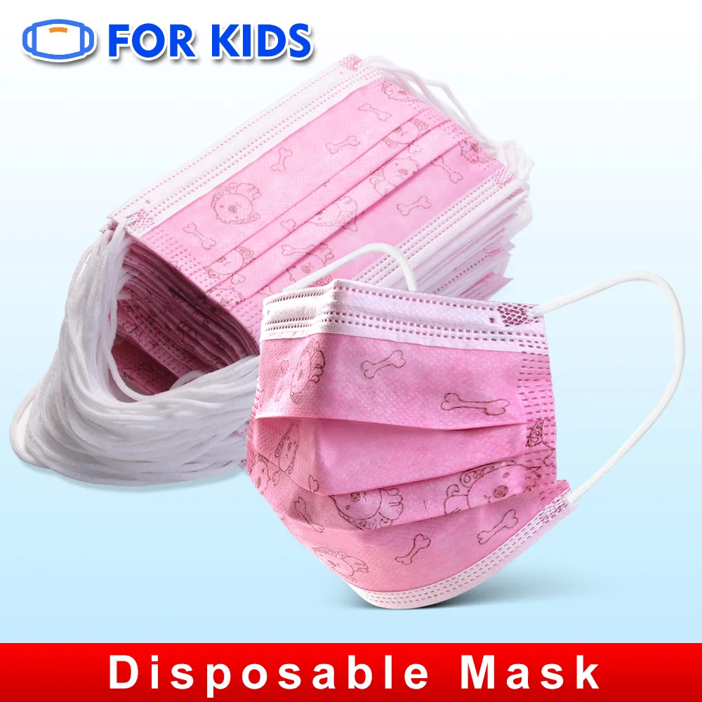 10/100Pcs Child Kids Disposable Face Masks Meltblown Dustproof Cartoon Pink Dog Mask 3 Layer Anti-Dust Pollution Fabric | Безопасность и