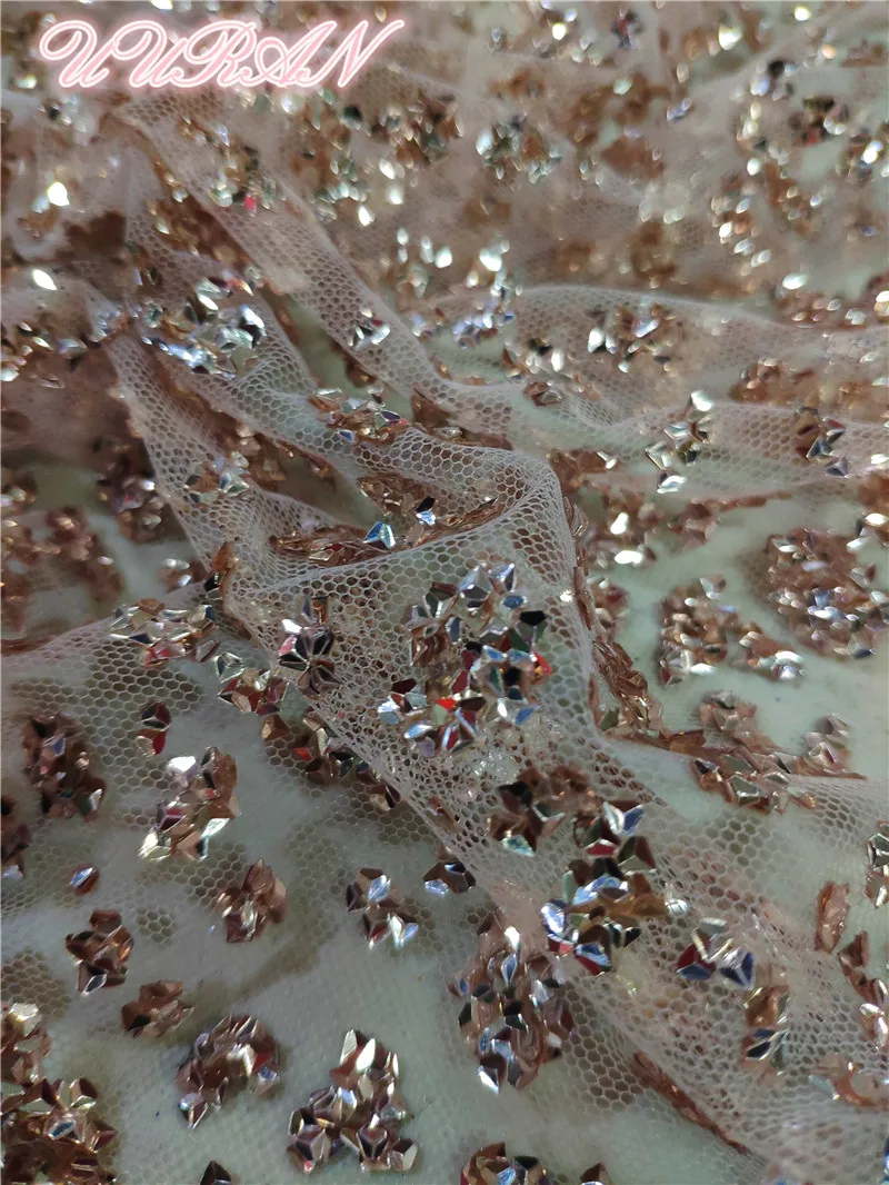 Розовая Золотая блестящая французская Сетка кружевная ткань с клееным блеском сетчатая ткань с блестками африканская Тюль кружевная ткань