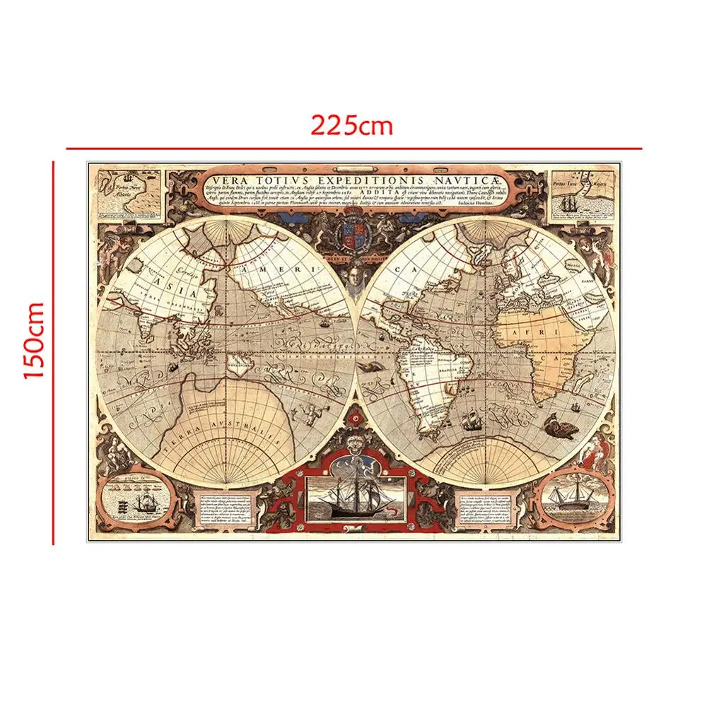 150x225cm Classical Period World Map Posters and Prints Renaissance Wall Art Picture Canvas Painting Living room Home Decor