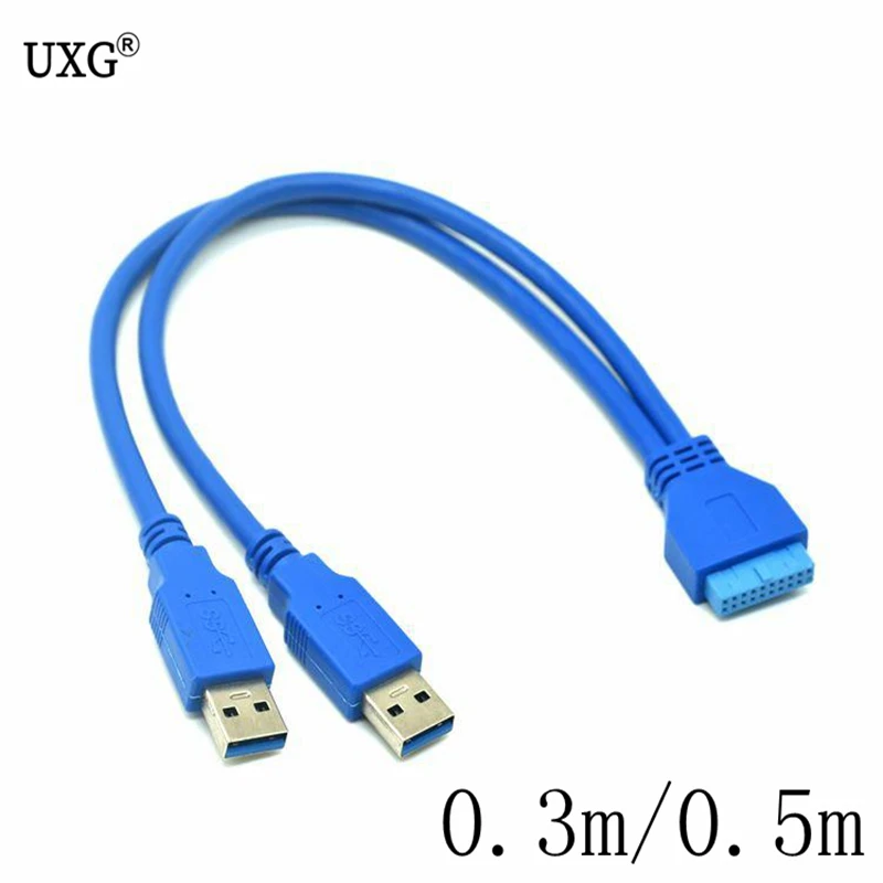 Dual USB 3.0 Type A Male to 20 Pin Motherboard Header Female Cable - USB Extension Adapter Cord Description Image.This Product Can Be Found With The Tag Names Computer Cables Connecting, Computer Peripherals, PC Hardware Cables Adapters, Usb