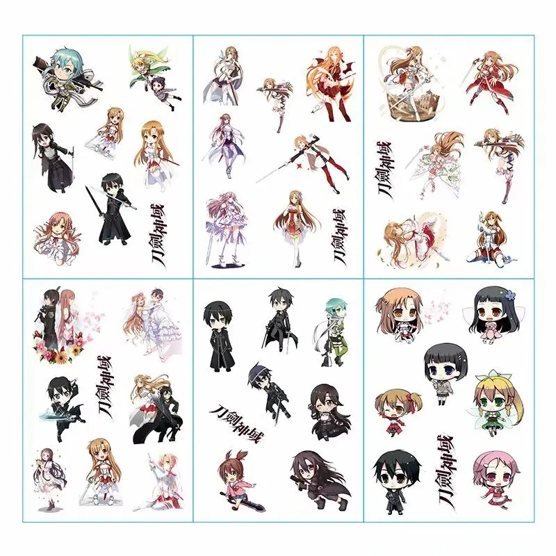 6pcs/lot Sword Art Online SAO Anime Stickers Pegatinas Book Sticker Pack Classic Toys Skateboard Doodle Sticker Toys