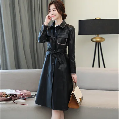 Tao Ting Li Na Women New Fashion  Genuine Real Sheep Leather Trench R40