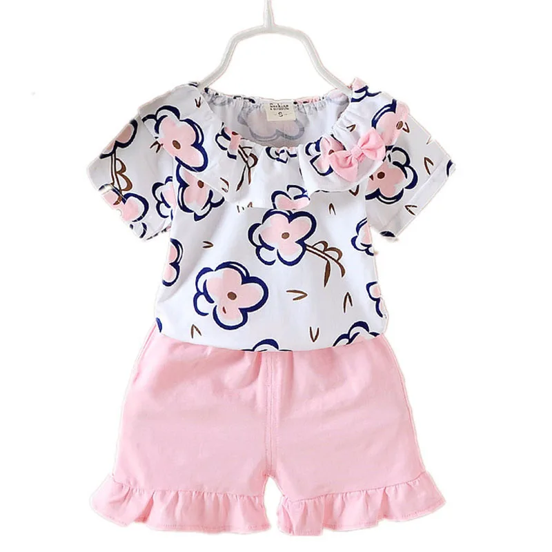 Summer Baby Outfits Newborn Cotton Clothes Suit Infant Floral Print Top
