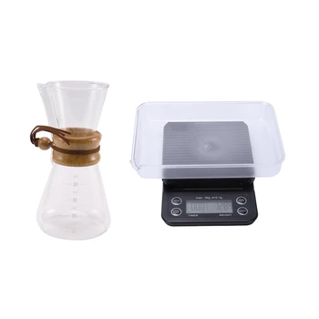 

1 Pcs 600ML Heat Resistant Glass Coffee Pot & 1 Pcs Coffee Digital Scale Kitchen Household with Timer