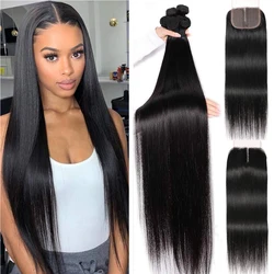 Brazillian Straight Bundles With Closure Remy Cheap Natural Black Human Hair Bundles With Closure Tissage