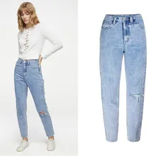 Хлопковые винтажные джинсы для мам с высокой талией, женские свободные джинсы с дырками, Джинсы бойфренда, женские джинсы, большие размеры