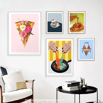 

Modern Creative Food Art Picture Home Decor Nordic Pizza Bikini Canvas Painting Wall Art Posters and Prints for Living Room