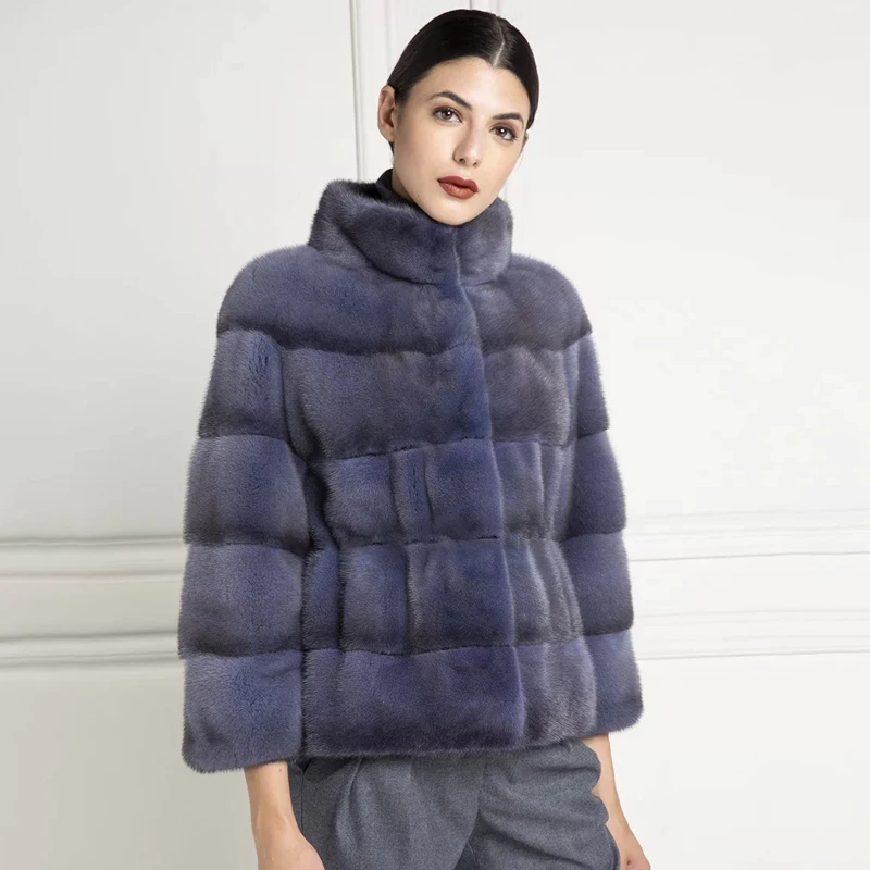 TOPFUR Dark Gray Jacket Women Leather Jacket Plus Size Winter Coat Women Real Fur Coat With Fur Collar Nine Quarter Sleeves