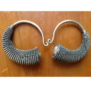 

Fashion jewelry Free Shipping Charming Tibet Tribal Jewelry Miao Silver Big Hollow Earrings pair