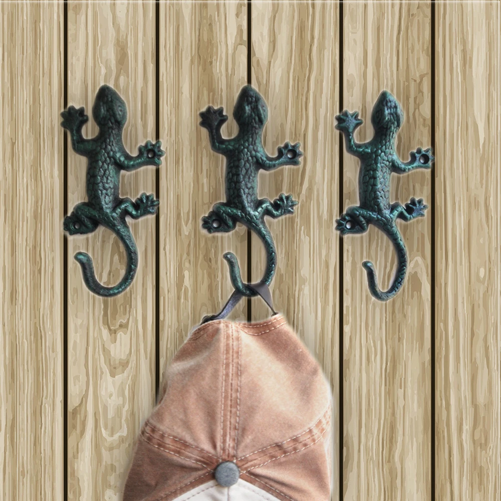 

1pc Iron Gecko Wall Hook Green Rustic Hanger Lizard Creative Antique Vintage European Kitchen Bathroom Home Decor Key/Coat/Bag